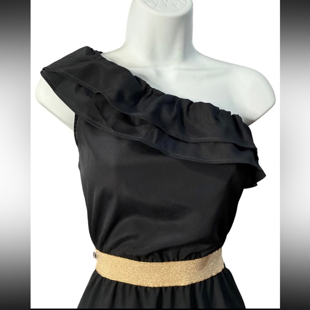 NWT Saks￼ 5th Ave One Shoulder Goddess Eight Sixty Blue Chiffon Mini Dress - Picture 2 of 6